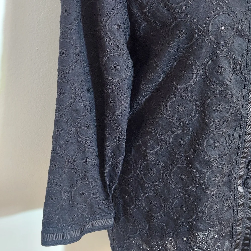 Chico’s Black Eyelet Cotton Jacket Size 1 Medium